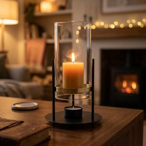 Handmade 28 cm Matte Black Iron Glass Candle Lantern Brass Floating <b>Gap</b> Meridian Float Hurricane for Home Decor Hotel Embossed - Product Image 2