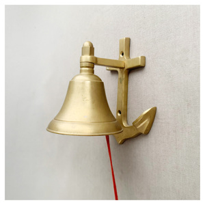 Cloche de bateau en laiton massif plaqué, ancre murale, sonnette nautique marine, cloche de porte antique traditionnelle polie, décoration intérieure - Product Image 1