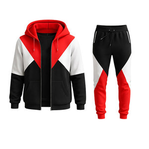 Men's Color Block <b>Tracksuit</b> Hoodie and Jogger Set Red Black <b>White</b> Zipper Sweatshirt Sportswear Casual Gym Wear - Product Image 2