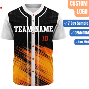 Camiseta de Béisbol Sublimada Personalizada Negra y Naranja con Nombre del Equipo, Número y Botones, Venta al Por Mayor - Product Image 1