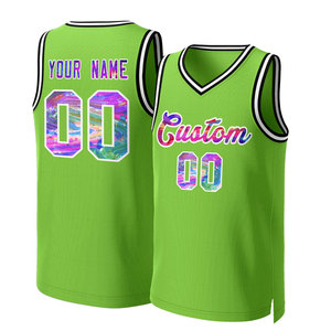 Custom <b>Green</b> Heat Team Basketball Jersey V-Neck Sleeveless Mesh Tank Top Unisex Adult Breathable <b>Silk</b> Screen Printed Polyester - Product Image 1