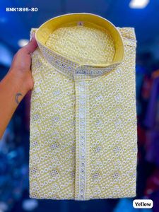 Premium Quality Rayon with Chickankari Chiffli work Full-Sleeve <b>Kurta</b>-Elastic waist Payjama Collection Indian Exporter - Product Image 4