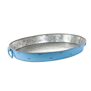 Plateau de service rustique argenté avec poignées à bord doré, rangement de cuisine extérieure, décoration, finition galvanisée durable, écologique, design Art Déco - Product Image 5