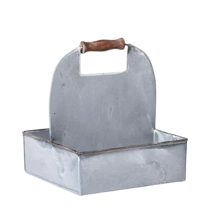 Wholesale Vintage Style Galvanized Metal Cup <b>Caddy</b> Utensil Holder With Wooden Handle Multipurpose Portable Storage For <b>Kitchen</b> - Product Image 4