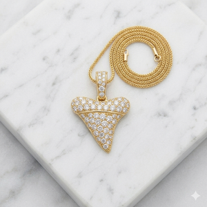 Unique stylish Custom iced Minimalist Shark Tooth 14K <b>Solid</b> Gold Lab Grown Diamond <b>Necklaces</b> Fine Pendants Charms for Gift Ideas - Product Image 4
