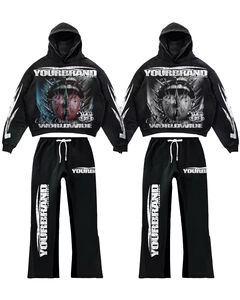 Conjunto de Sudadera y Pantalones Deportivos Personalizados con Estampado Desgastado, Estilo Urbano, Lavado Ácido, Efecto Descolorido por el Sol, para Hombre - Product Image 2