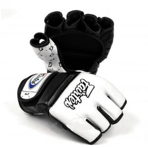 Guantes de Boxeo Fairtex de Alta Calidad para MMA y Muay Thai, Blancos, de Cuero Profesional, para Entrenamiento, Combate y Sparring, Medios Dedos, con Logotipo Personalizado - Product Image 1