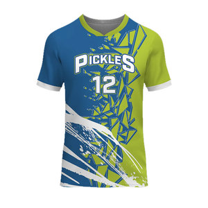 Conjunto de 12 camisetas deportivas con estampado por sublimación, patrón geométrico azul y verde, secado rápido, unisex, para adultos, manga corta, cuello en V - Product Image 3
