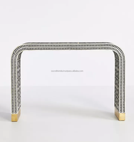 Table console incrustée d'os faite à la main avec des meubles de salon indiens en laiton meubles de salon modernes en bois et en laiton
