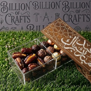 Boîte en plexiglas transparent sur mesure avec couvercle amovible et incrustation artisanale en bois MOP, pour l'Aïd Moubarak - Product Image 5