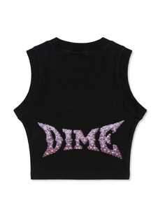 Women's Summer Knitted Rhinestone Letter Crop Tank <b>Top</b> Black Ribbed Sleeveless Round Neck Casual <b>Festival</b> Wear - Product Image 2