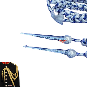 Aiguillette d'épaule argentée et bleue, cordon métallique argenté et bleu, cordon d'aiguillette, pointe métallique argentée - Product Image 2