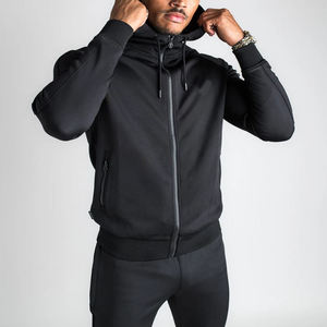Survêtement à capuche noir pour homme, manches longues, couleur unie, décontracté, respirant, en spandex et polyester, coupe ajustée - Product Image 4