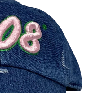 AKA 1908 Denim Hat Blue Embroidered Letter Baseball <b>Cap</b> Adjustable Washed Denim Headwear Casual Fashion <b>Vintage</b> Style <b>Cap</b> - Product Image 3