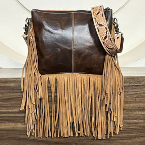 OEM ODM 2026 Factory Price Handcrafted Genuine Cowhide Leather Fringe <b>Bag</b> Designer Floral Tooling Western Style Shoulder Purse - Product Image 6