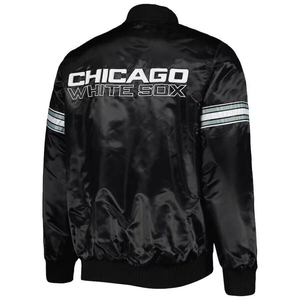 Chicago Black Satin Bomber <b>Jacket</b> <b>Baseball</b> Team Logo Lightweight Varsity <b>Jacket</b> - Product Image 2