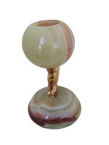 Bougeoir en laiton torsadé onyx, chandelier vintage en onyx italien, Vintage Stone Onyx & Brass Decorative - Product Image 4