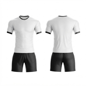Maillot de football blanc pour homme, bordure noire, manches longues, coupe athlétique, 100 % polyester, évacuation de l'humidité, logo personnalisé, antibactérien, personnalisable - Product Image 1