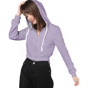 Mangas largas Moda Desgaste Mujeres Crop Top Sudaderas con capucha Uso al aire libre Alto rendimiento Crop Top Sudaderas con capucha - Product Image 5