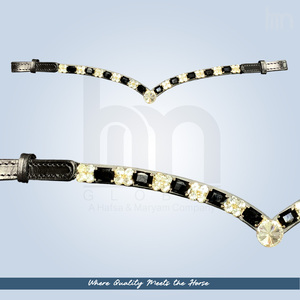 Diadema de Cuero de Vaca HMGLOBAL Premium Hecha a Mano con Cristales de Estrás Anatómicos en Forma de V de Alta Claridad en Negro Jet y Blanco - Product Image 4
