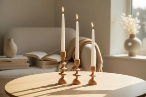 Wooden Candle Holder Set of 3 for Home & Table Decor Handmade Acacia Wood Luxury Homeware Natural Style Candle Stand - Product Image 5