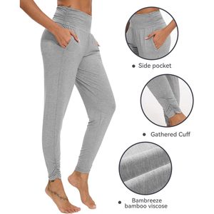 Pantalones de yoga para mujer al por mayor, joggers de cintura alta de viscosa de bambú refrescantes, pantalones de descanso con bolsillos, ropa de mujer, pijamas al por mayor - Product Image 4