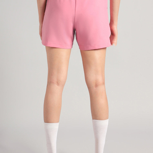 Shorts en toile tricotée rose uni pour femme, taille haute, avec cordon de serrage, coupe régulière, respirant, style sportif, avec poches - Product Image 2