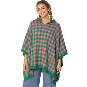 <b>Pink</b> Green Checkerboard Cape Shawl Soft Warm Fashion <b>Wrap</b> Women Casual Winter Poncho Style Outerwear Accessory Elegant Pattern - Product Image 1