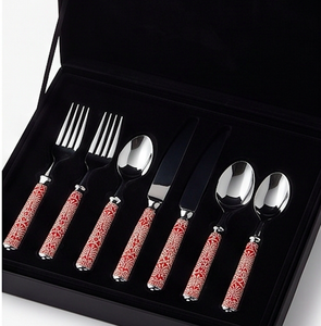 Ensemble de couverts élégants à motifs rouges, couteau, fourchette, cuillère en acier inoxydable, passe au lave-vaisselle, vaisselle de mariage - Product Image 6