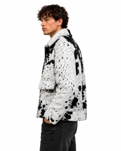 Chaqueta de Cuero Genuino de Piel de Vaca para Hombre, con Pelo, Estampado de Vaca Blanca y Negra, Pelo Largo, Estilo Camionero Western, Abrigo Vintage - Product Image 2