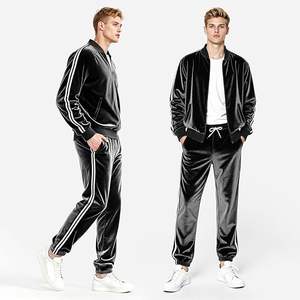 Ensemble de survêtement en velours pour homme, 2 pièces, fermeture éclair intégrale, veste et pantalon en velours - Product Image 1