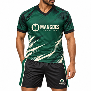Conjunto de Camiseta de Fútbol Unisex Personalizada, Cuello en V, Manga Corta, Verde y Negro, Estampado Geométrico, Secado Rápido, Absorbe la Humedad, 100% Poliéster - Product Image 4