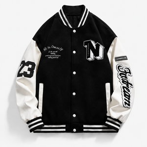 <b>Men's</b> Varsity <b>Jacket</b> Embroidered <b>Letter</b> N Design Turn-down Collar Casual Style Polyester Cotton Autumn Wear - Product Image 3