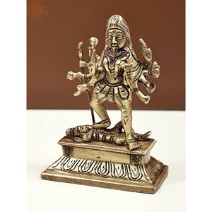 Estatua de latón Maa Kali pequeña hecha a mano de 4 pulgadas escultura de ídolo de Metal intrincadamente hecha a mano - Product Image 3