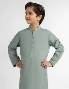 Conjunto de Kurta Tradicional de Algodón para Niños, Color Verde Menta, Corte Regular, Largo hasta el Tobillo, Estilo India-Pakistán, para Todas las Temporadas - Product Image 2