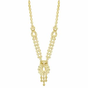 ชุดเครื่องประดับทองเหลืองชุบทอง 14K/18K/24K ลายดอกไม้ สร้อยคอยาว ต่างหู ดีไซน์แบบดั้งเดิมสำหรับงานแต่งงาน ขายส่ง - Product Image 5