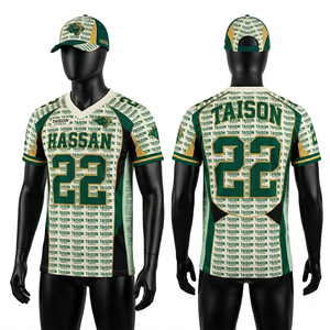 เสื้อเจอร์ซีย์อเมริกันฟุตบอลชาย 260 GSM ผ้าโพลีเอสเตอร์ตาข่ายระบายอากาศ สีครีม เขียว ทอง ดีไซน์แผงสี  ตกแต่งด้วยผ้าทวิลล์เย็บปักถักร้อย - Product Image 5