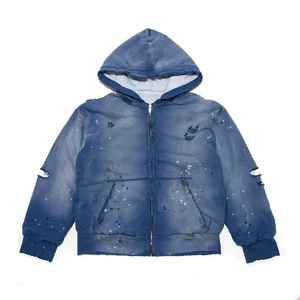 Sudadera térmica con cremallera de doble capa, corte holgado, con efecto descolorido por el sol, de tejido gofrado de algodón grueso y pesado, personalizada. - Product Image 1