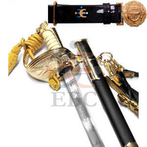 ดาบเหล็กสำหรับพิธีการของนักเรียนนายร้อย ด้ามจับ/ปลอกดาบสีทอง พร้อมห่วงคล้องแบบยุทธวิธี ปลอกดาบหนัง ทำด้วยมือ สายคาดดาบสั่งทำพิเศษ - Product Image 2