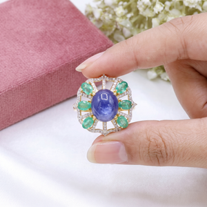 Wholesale 925 Sterling Silver Designer <b>Cocktail</b> <b>Ring</b> for Women Natural Kyanite Emerald Diamond Gemstones | IGI Certified Wedding - Product Image 6