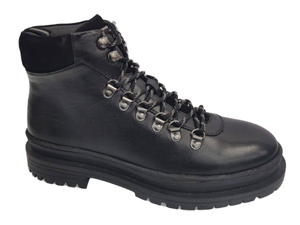 Botas de Combate de Tobillo para Hombre, de Cuero Genuino Negro, con Cordones, Punta Redonda, Suela de Goma Antideslizante, Entresuela de EVA, para Todas las Temporadas - Product Image 1