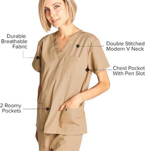 Blouse d'hôpital rose pour femmes, manches courtes, col en V, coton et polyester tissé, pour les professionnels de la santé - Product Image 4