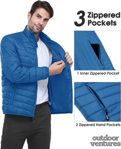 Men's XL Size Casual Solid Color Zip Coat Comfortable <b>Fleece</b> Puffer Jacket Warm Stand Collar Fall Winter Embroidery Fabric OEM - Product Image 3