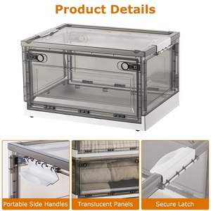 Lot de 2 bacs de rangement pliables en plastique, organisateur à double porte avec roulettes, couvercle supérieur, empilable, pour jouets - Product Image 3