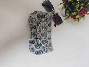 Blue Floral Quilted <b>Sunglasses</b> <b>Case</b> Soft Irregular Shape Fashionable Eyewear Pouch for Women 3-5.9in - Product Image 2