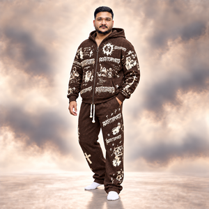 ชุดเซ็ตแทรคสูทลายกราฟิก เสื้อฮู้ดซิปเต็มตัวและกางเกงขายาวรูดเชือก ยูนิเซ็กซ์ ป้ายกำกับสั่งทำได้ พิมพ์ลายทั่วตัว สตรีทแวร์ใส่ได้ทุกวัน ขายส่ง - Product Image 4