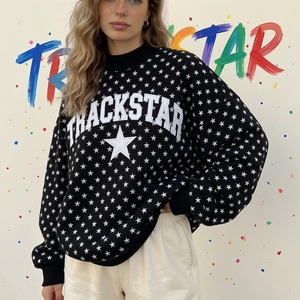 Sweat-shirt oversize à col montant pour femme, motif étoile noire, graphique Trackstar, décontracté, manches longues, pull d'hiver, streetwear - Product Image 1