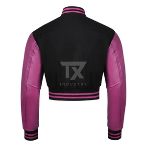 Women's Stand Collar Cropped Varsity Jacket Long Sleeve Baseball Style Streetwear Fashion Varsity Jacket - Product Image 4
