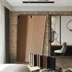 Panneaux acoustiques muraux en bois à lattes rainurées de style design moderne européen, pour salle de cinéma, avec capacité de décoration graphique en bois - Product Image 1