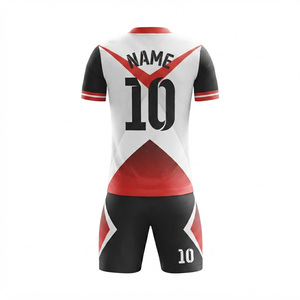 Ensemble de maillot de football pour hommes, sublimé, col en V, manches courtes, 100% polyester respirant, design géométrique, rouge, noir, blanc - Product Image 3